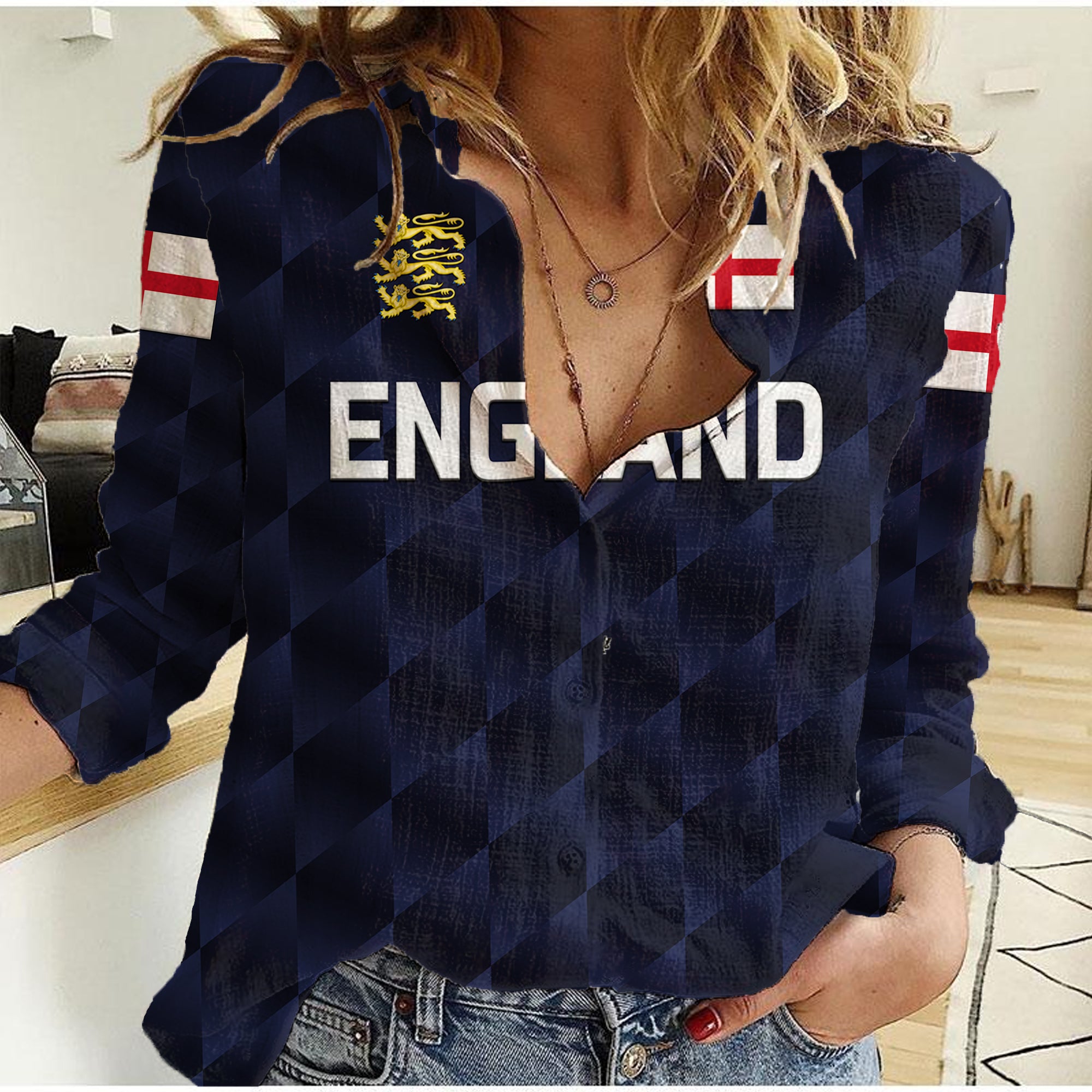 custom-personalised-england-cricket-women-casual-shirt-unique-navy