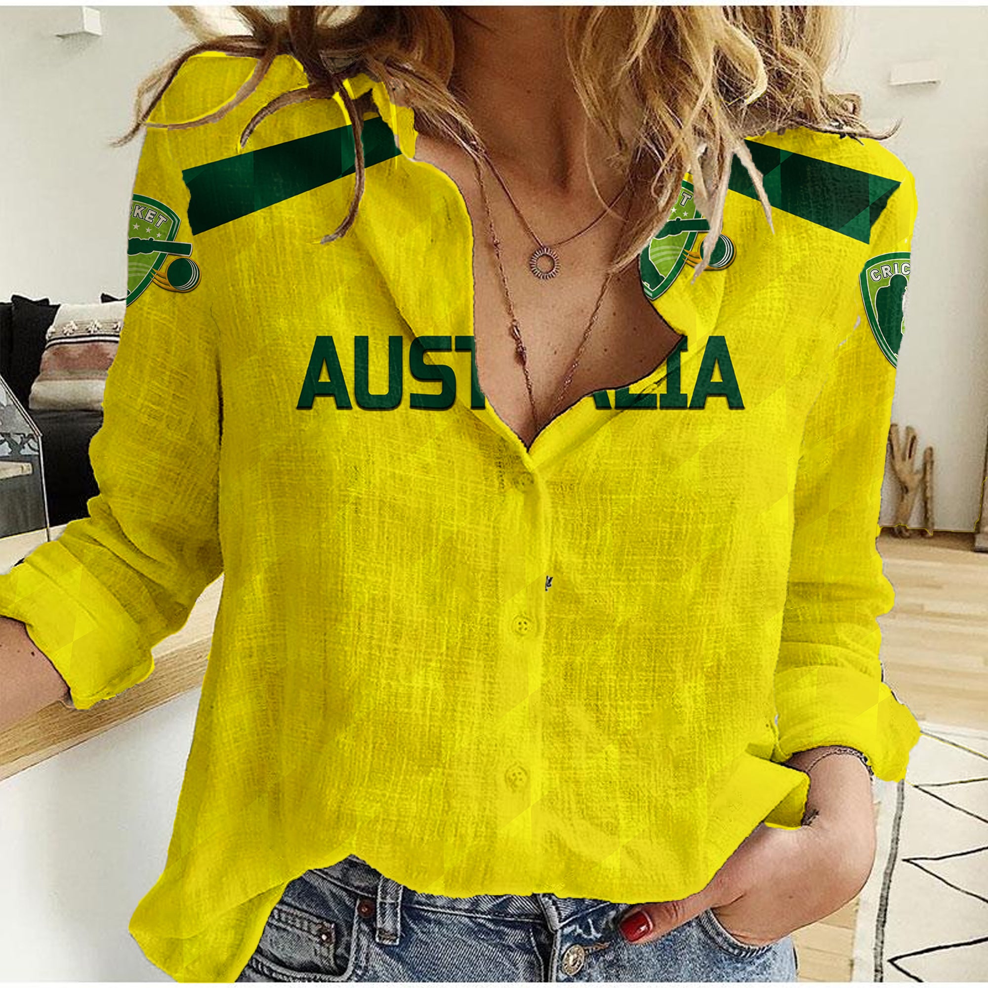 custom-personalised-australia-cricket-women-casual-shirt-aussie-unique-yellow