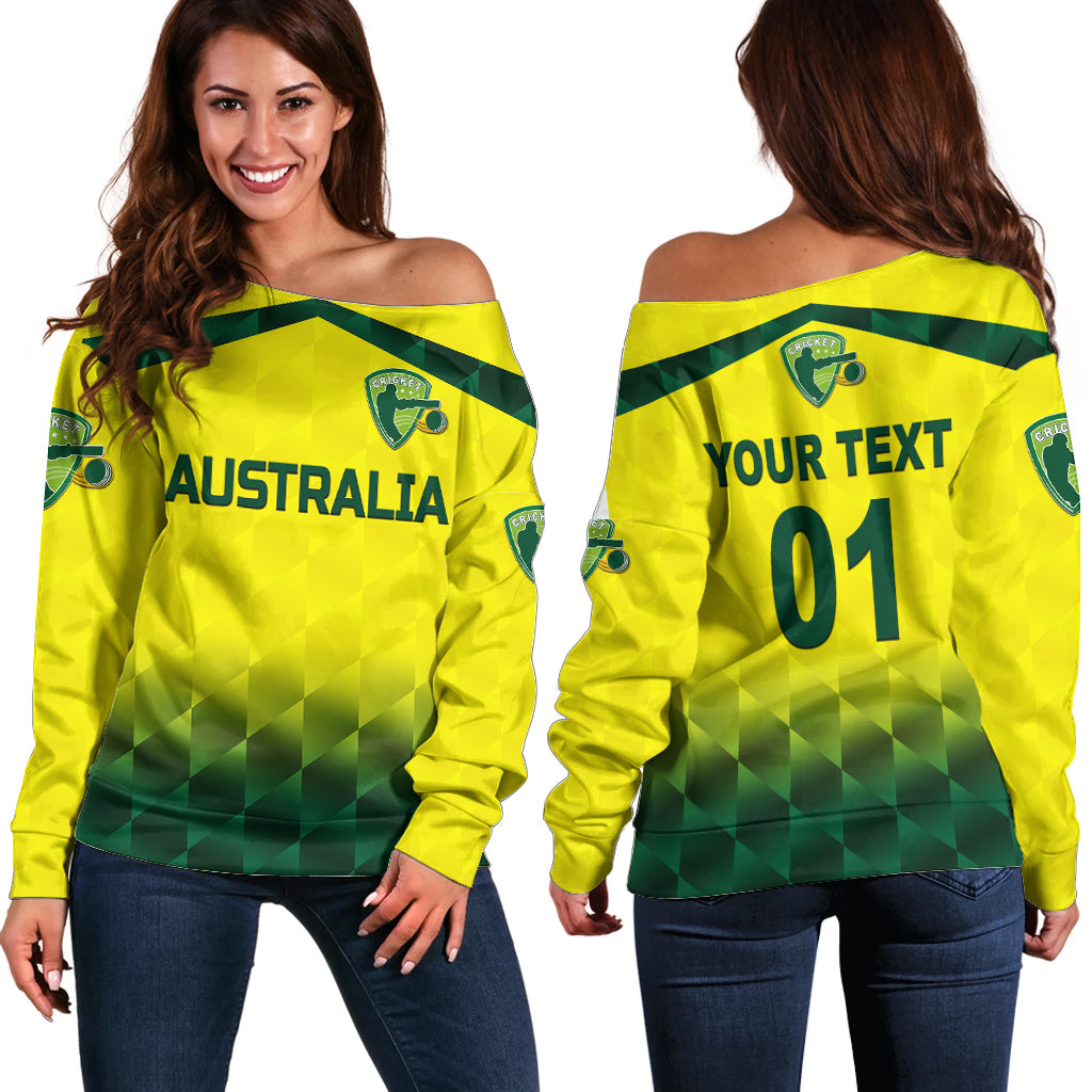 (Custom Personalised) Australia Cricket Off Shoulder Sweater Aussie Unique - Gradient Yellow Vibes LT8 - Wonder Print Shop