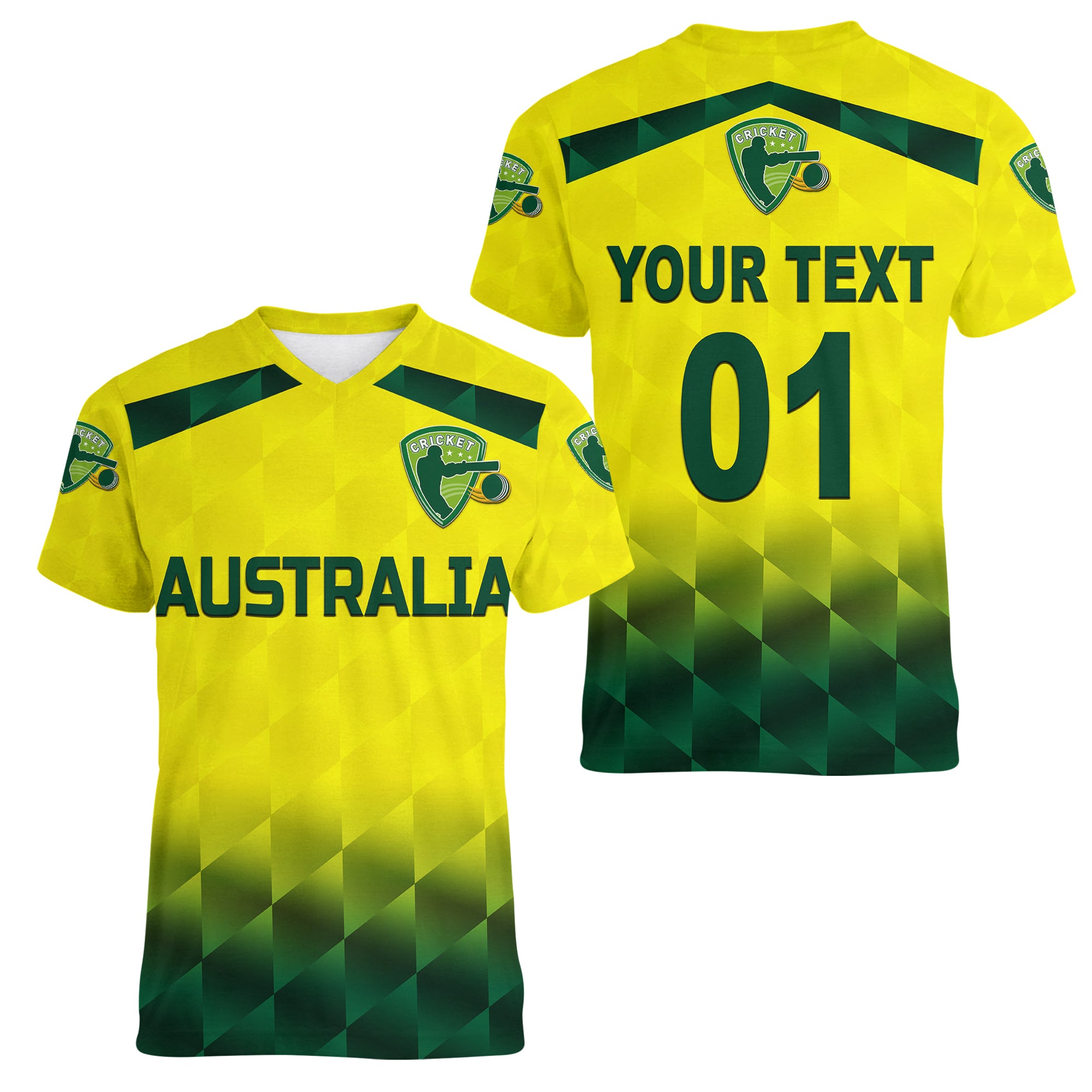 custom-personalised-australia-cricket-women-v-neck-t-shirt-aussie-unique-gradient-yellow-vibes