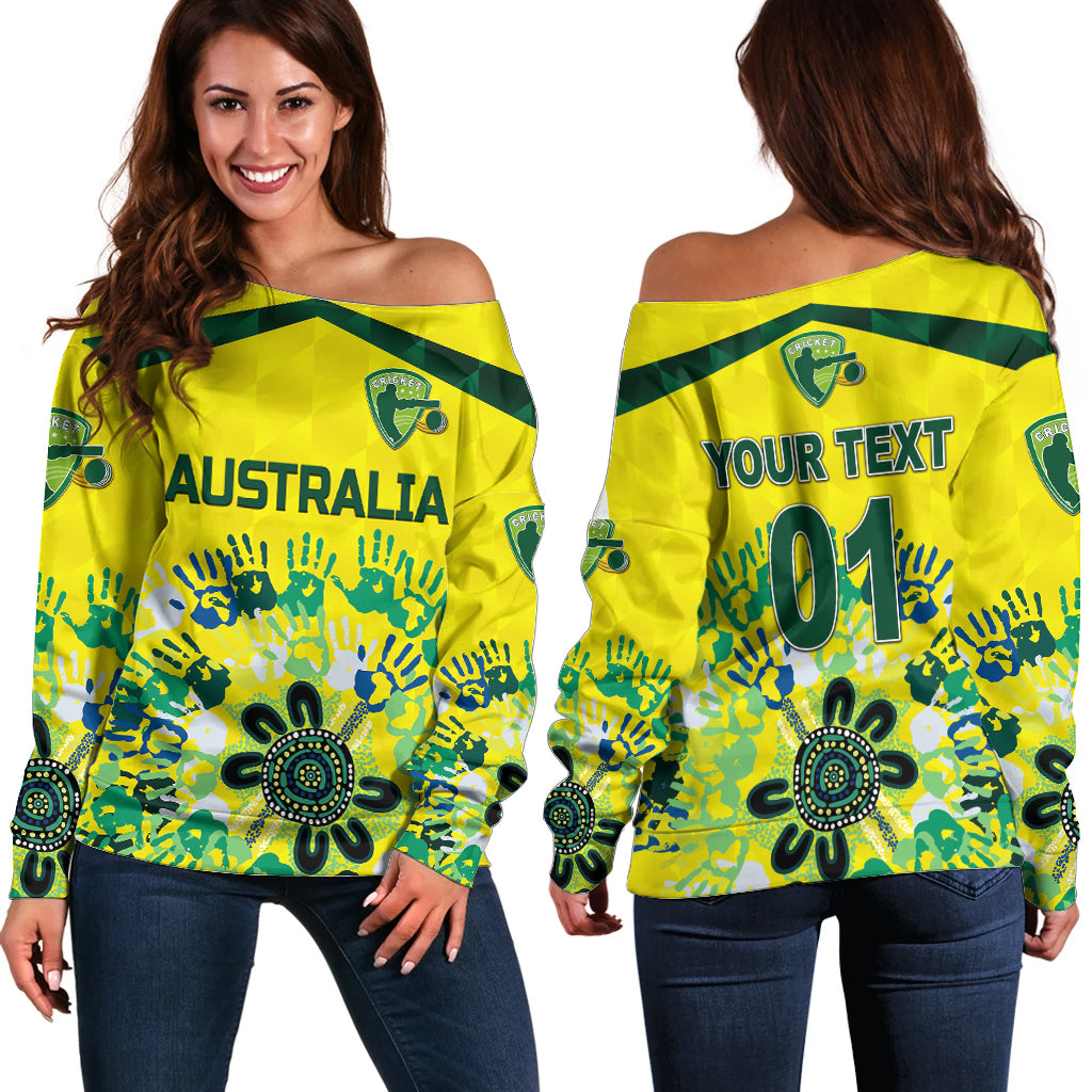 (Custom Personalised) Australia Cricket Off Shoulder Sweater Aboriginal Style Unique - Yellow LT8 - Wonder Print Shop