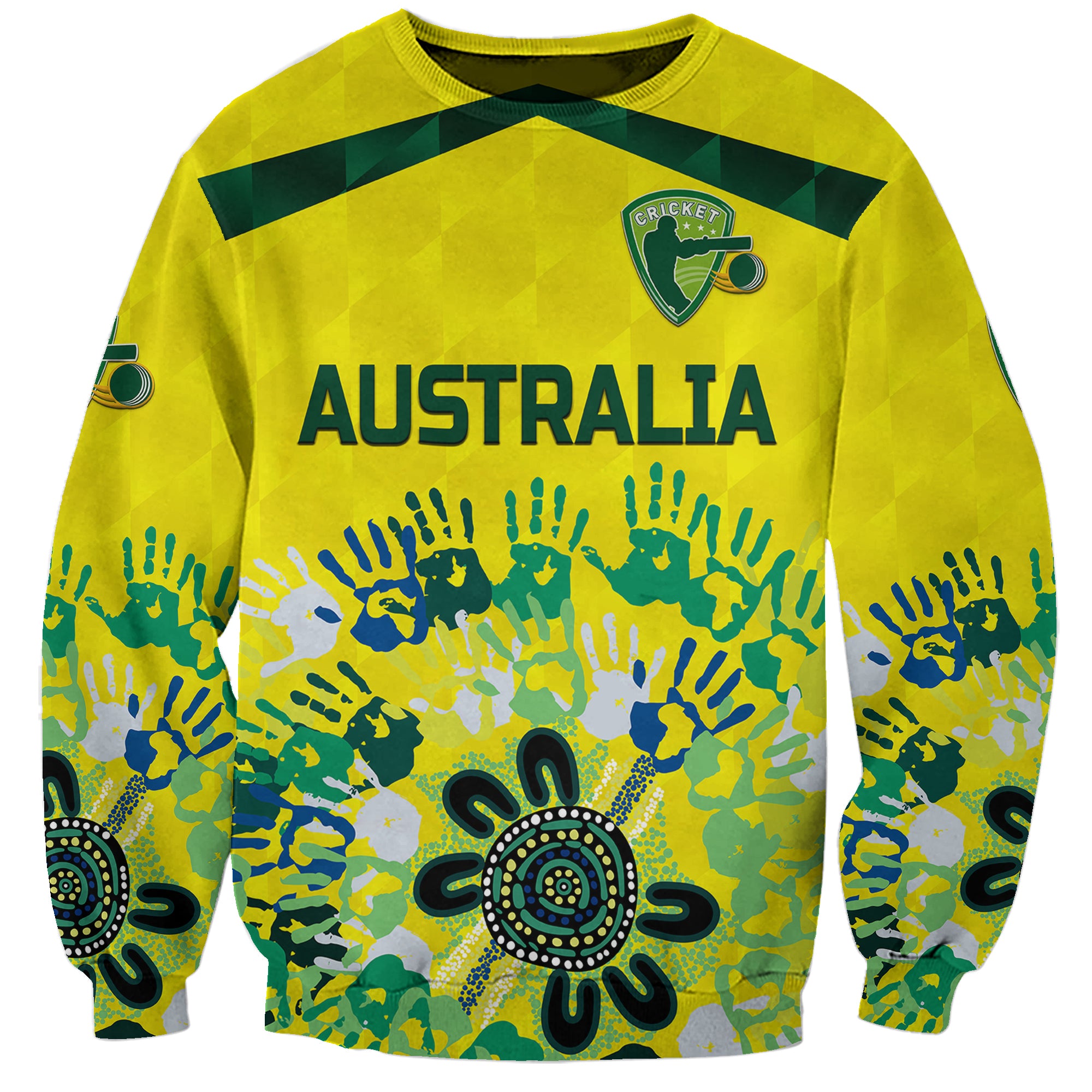 custom-personalised-australia-cricket-sweatshirt-aboriginal-style-unique-yellow