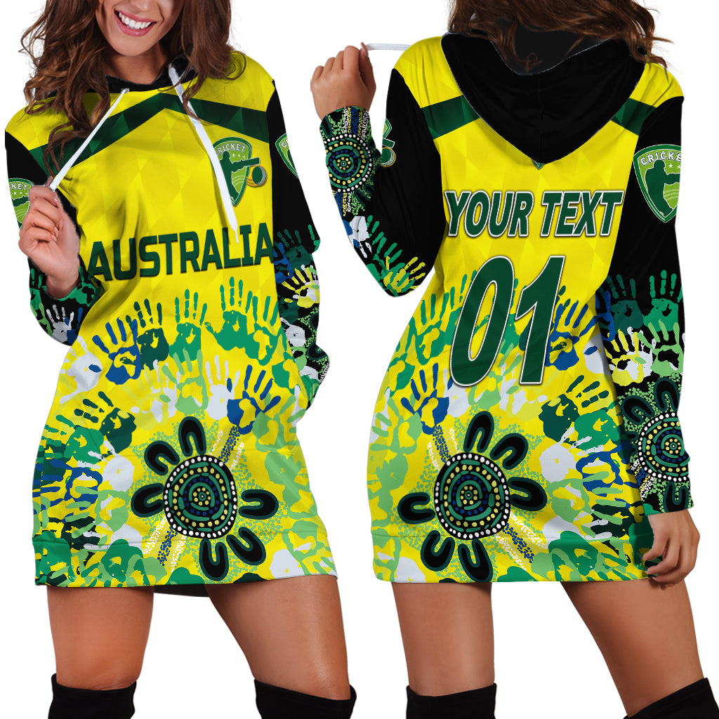 (Custom Personalised) Australia Cricket Hoodie Dress Aboriginal Style Unique - Black LT8 - Wonder Print Shop