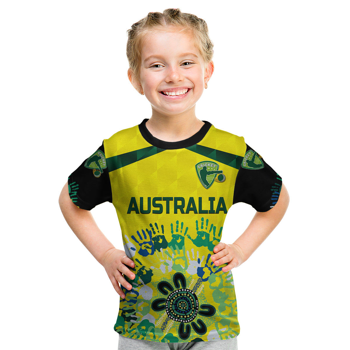 (Custom Personalised) Australia Cricket Kid T Shirt Aboriginal Style Unique - Black LT8 - Wonder Print Shop