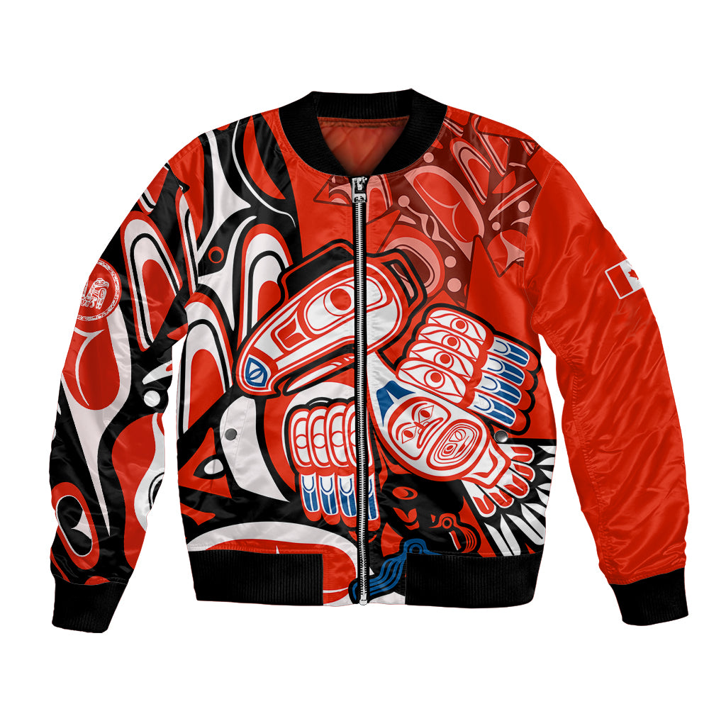 Canada Haida Bomber Jacket Classic Haida Stylized Raven in red LT9 - Wonder Print Shop