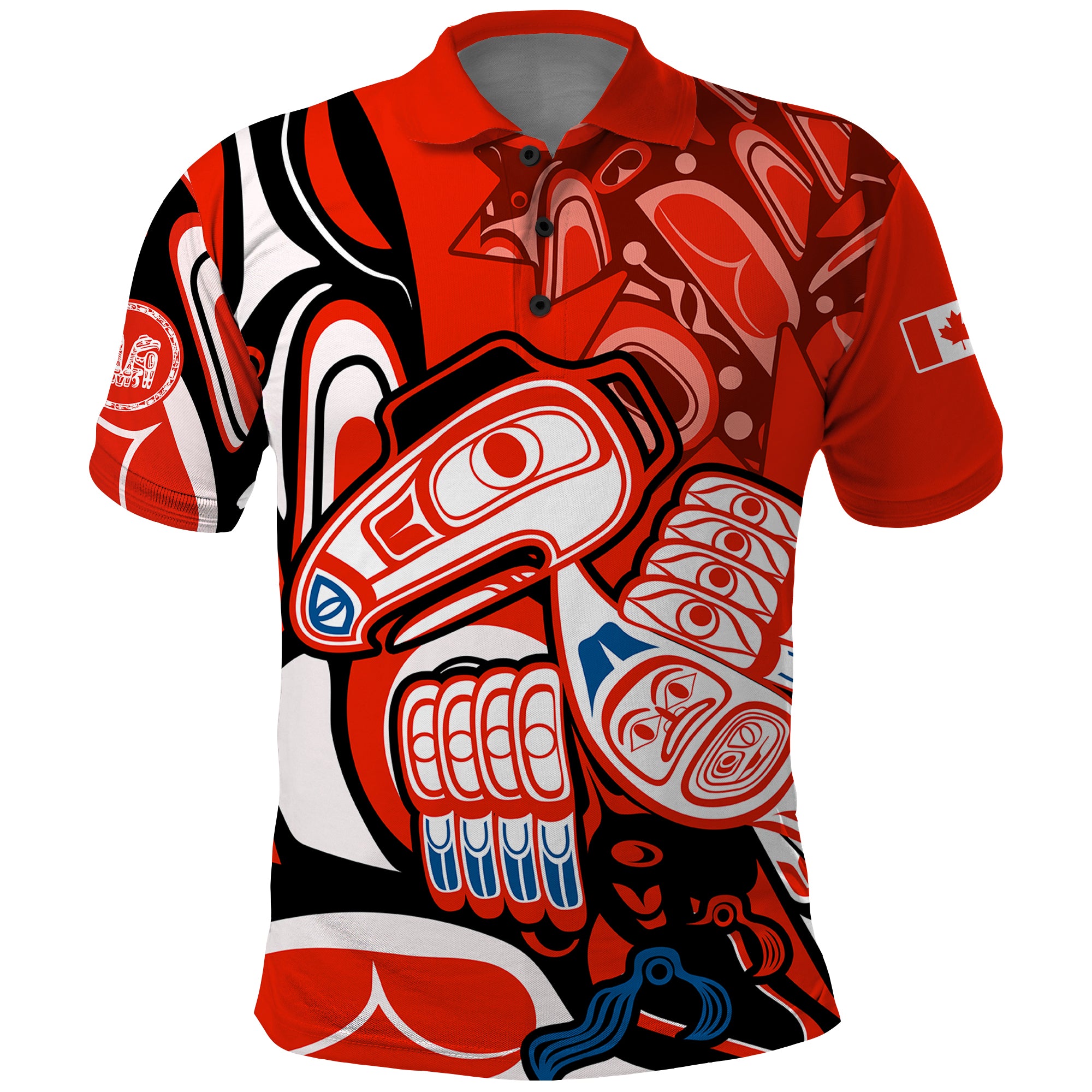 Canada Haida Polo Shirt Classic Haida Stylized Raven in red - Wonder Print Shop