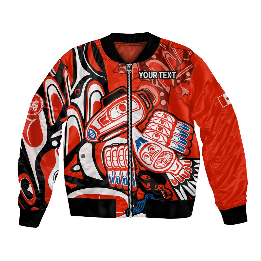 (Custom Personalised) Canada Haida Bomber Jacket Classic Haida Stylized Raven in red LT9 - Wonder Print Shop