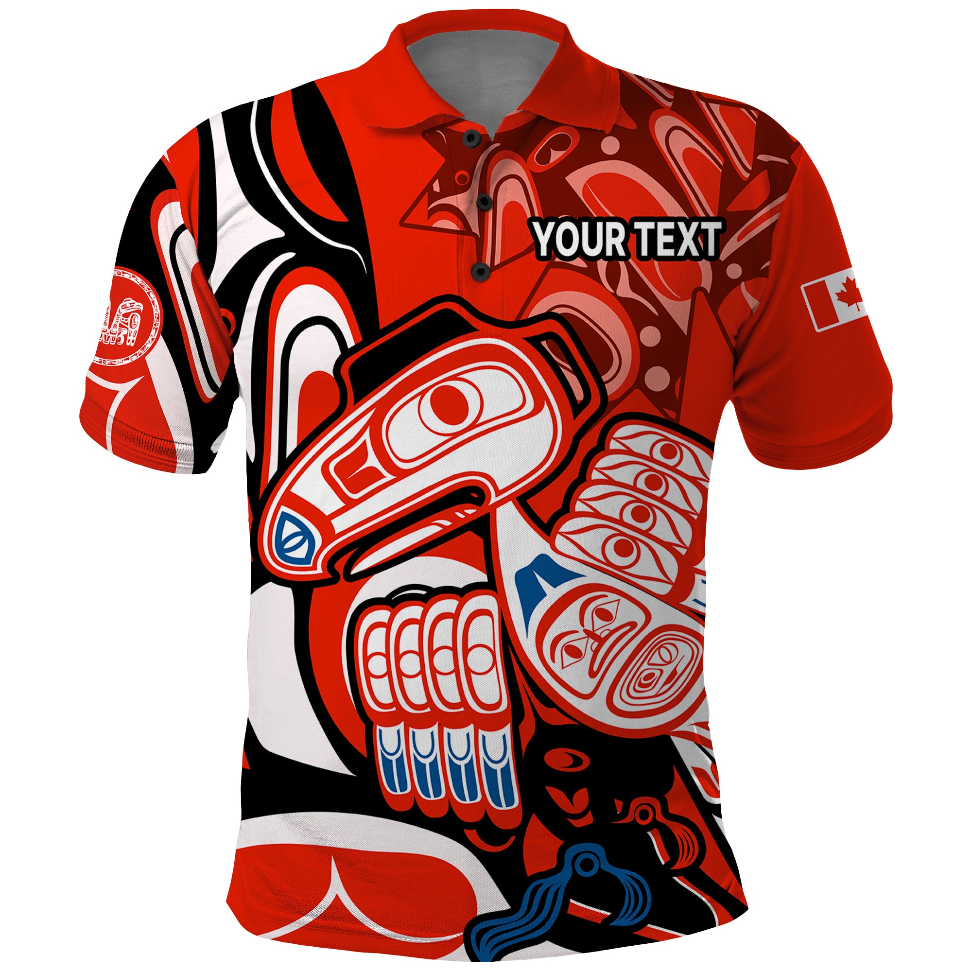 Custom Canada Haida Polo Shirt Classic Haida Stylized Raven in red - Wonder Print Shop