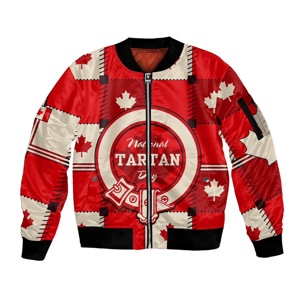 custom-personalised-canada-tartan-day-sleeve-zip-bomber-jacket-canada-maple-leaf-journee-du-tartan