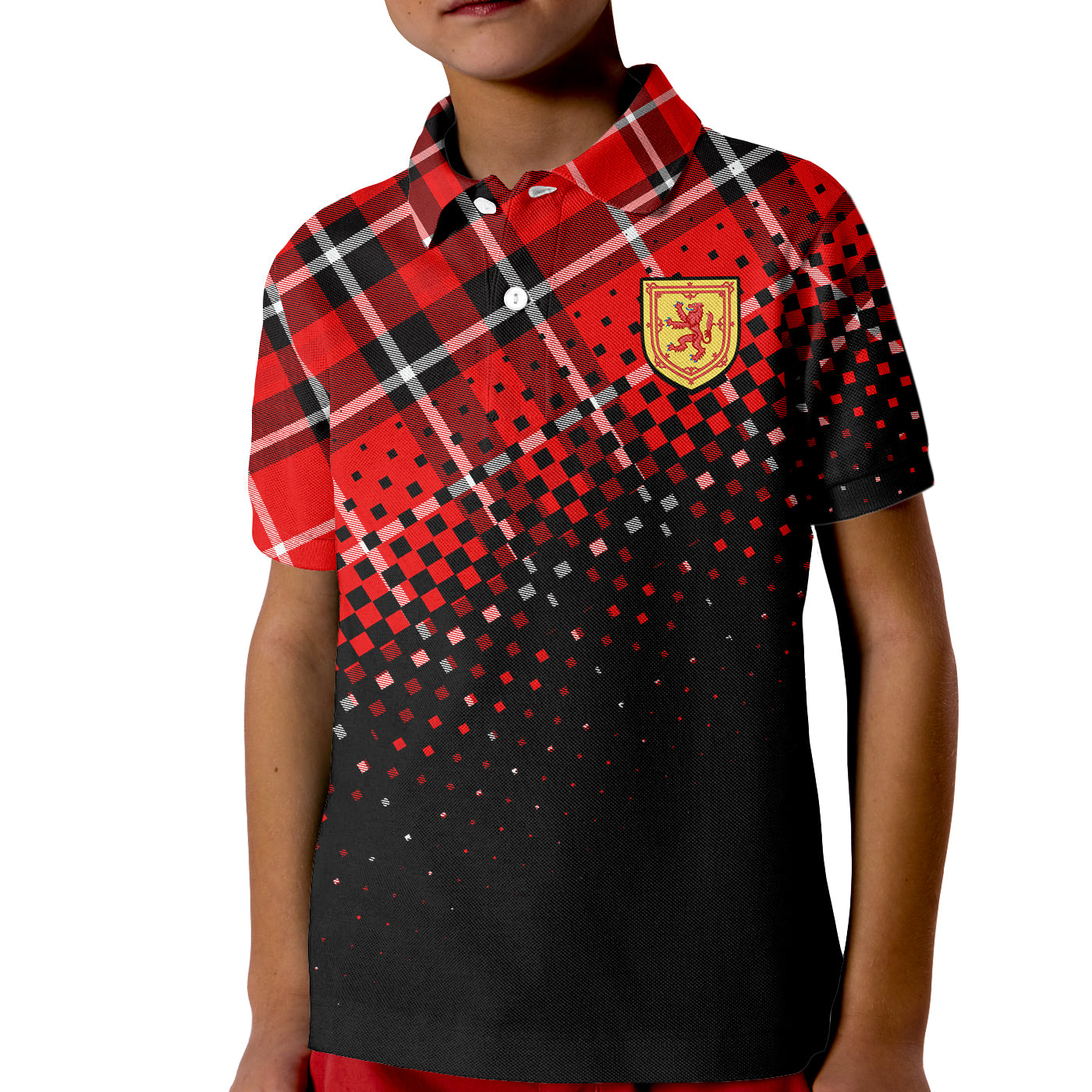 Scottish Gaelic Polo Shirt for Kid Crest Scotland Lion Tartan - Wonder Print Shop