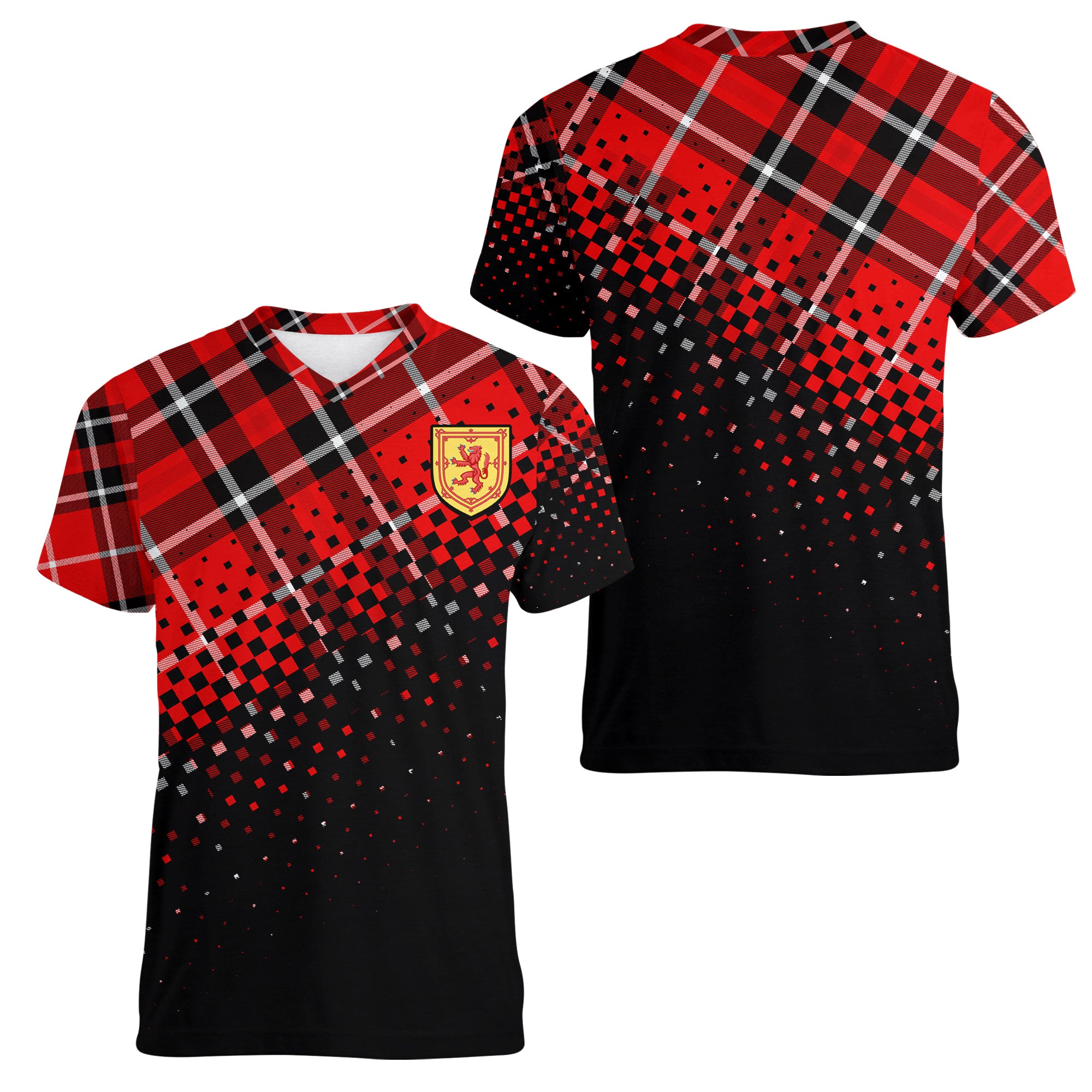 scottish-gaelic-women-v-neck-t-shirt-crest-scotland-lion-tartan