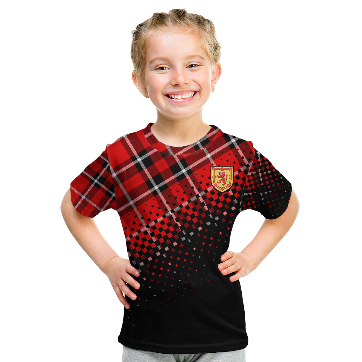 custom-personalised-scottish-gaelic-kid-t-shirt-crest-scotland-lion-tartan