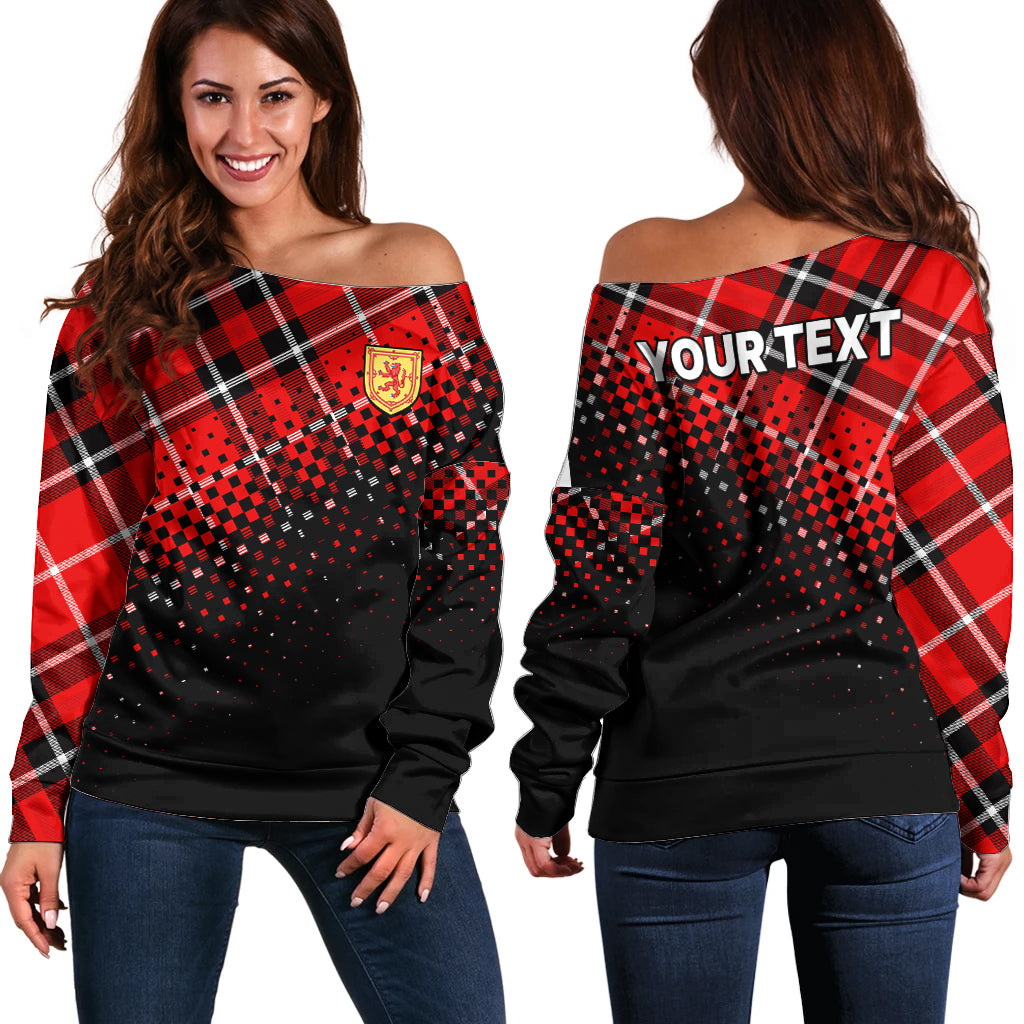 (Custom Personalised) Scottish Gaelic Off Shoulder Sweater Crest Scotland Lion Tartan - Wonder Print Shop