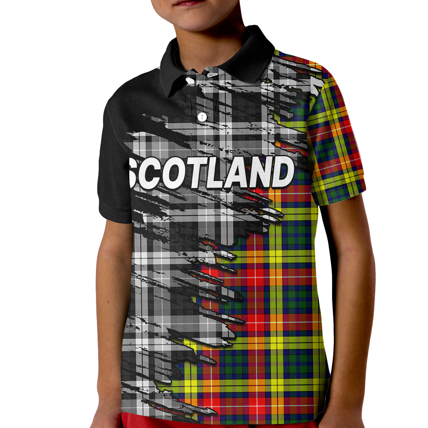 Scottish Tartan Polo Shirt for Kid Scotland Modern Crest Tartan - Wonder Print Shop