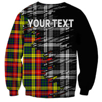Unisex black sweatshirt with Scottish tartan back print and YOUR TEXT lettering