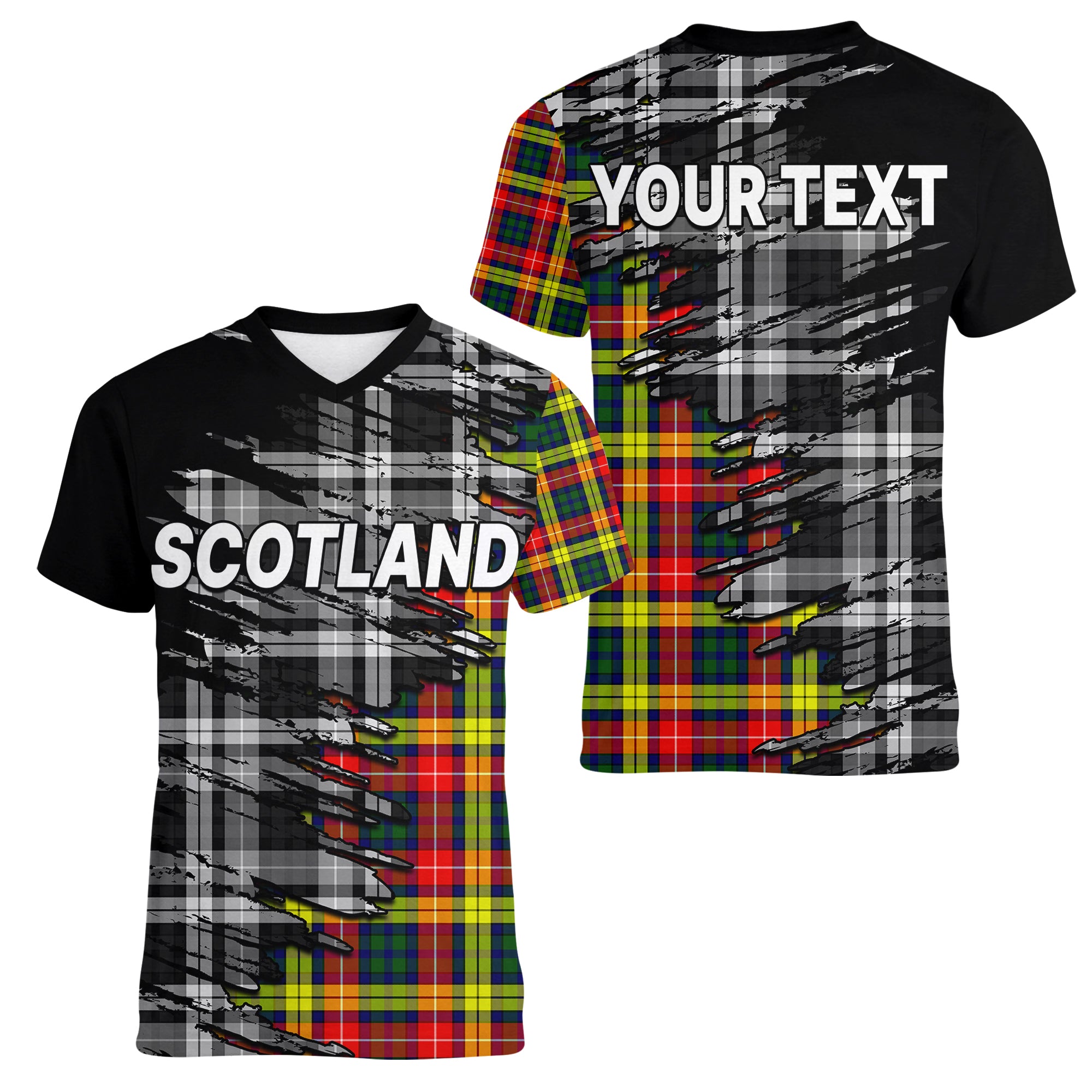 custom-personalised-scottish-tartan-women-v-neck-t-shirt-scotland-modern-crest-tartan