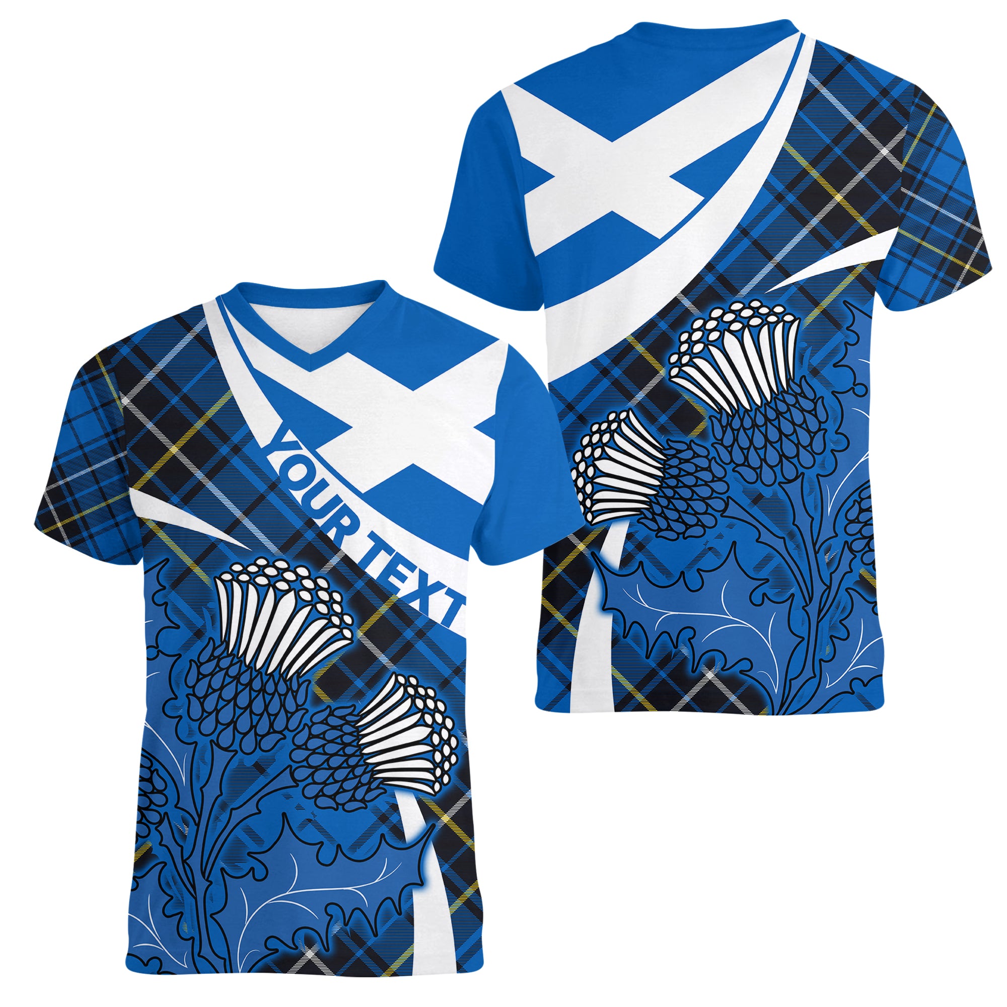 custom-personalised-scottish-thistle-tartan-women-v-neck-t-shirt-scottish-alba-flag-style