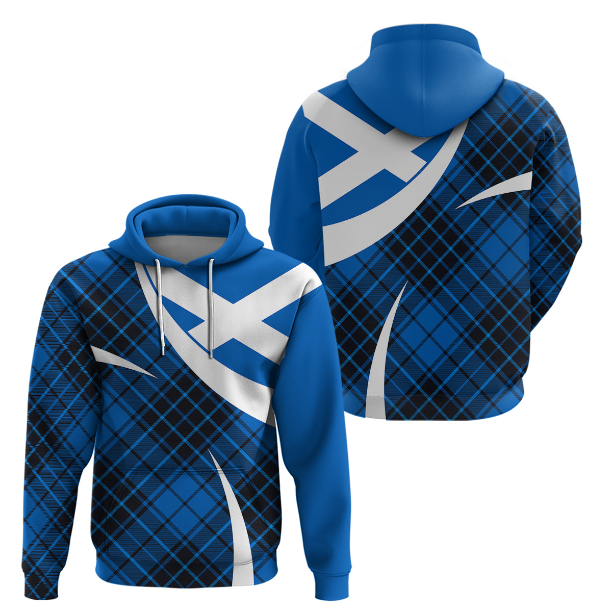 Scotland Hoodie Alba Flag Scottish Colourful Tartan Blue Version - Wonder Print Shop