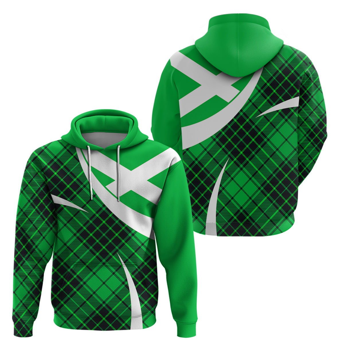 Scotland Hoodie Alba Flag Scottish Colourful Tartan Green Version - Wonder Print Shop