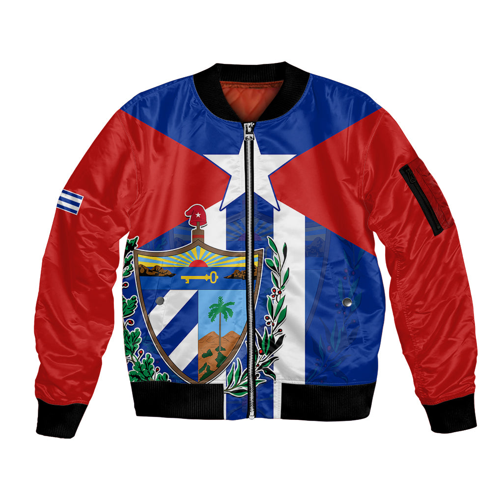 Cuba Simple Coat Of Arms Sleeve Zip Bomber Jacket - Wonder Print Shop