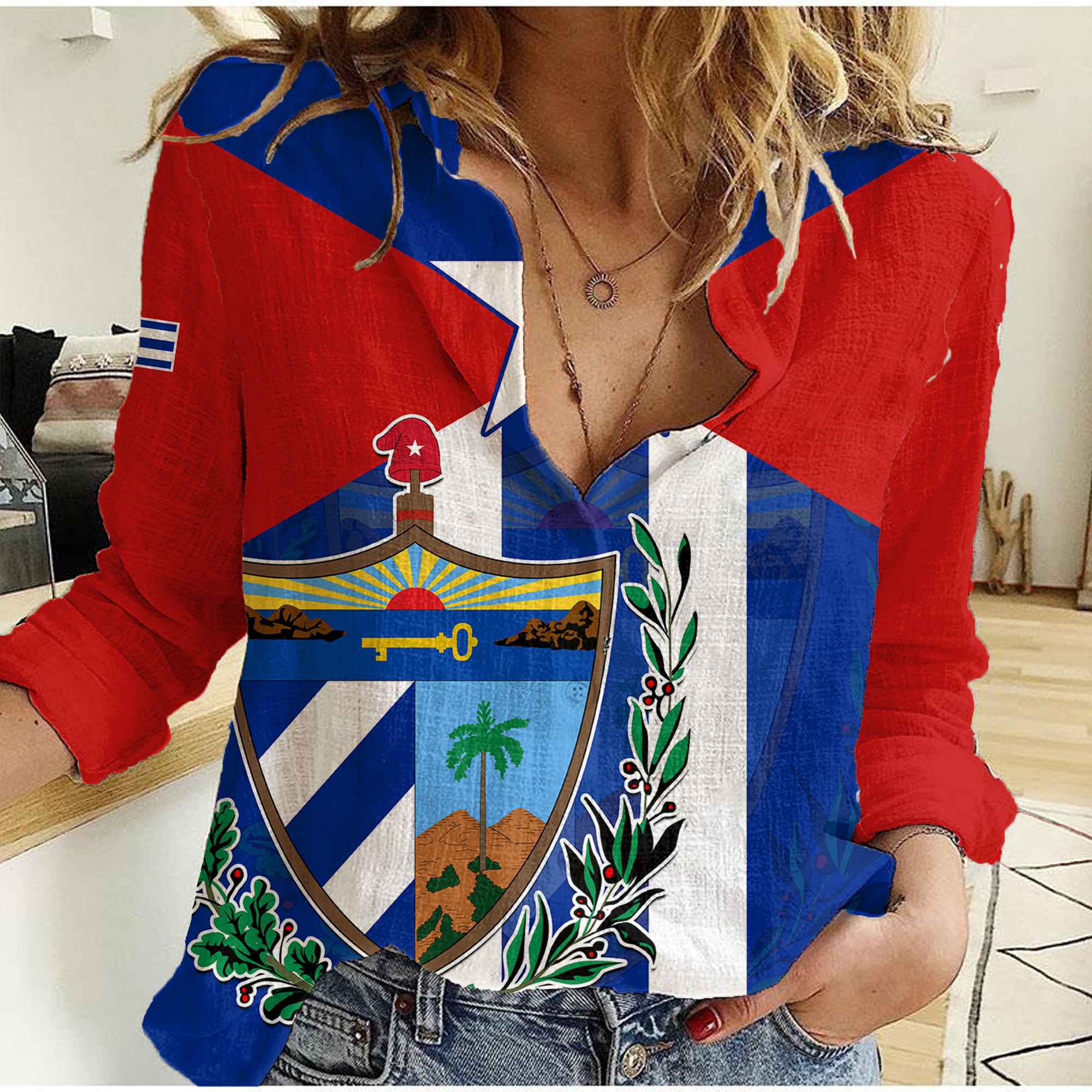 Cuba Simple Coat Of Arms Women Casual Shirt - Wonder Print Shop