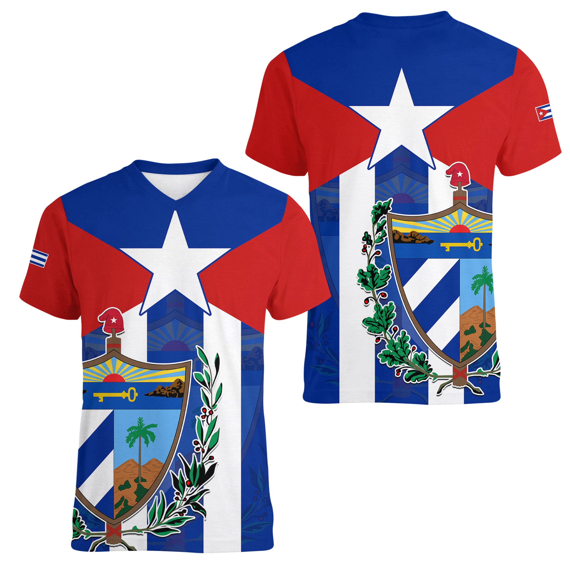 Cuba Simple Coat Of Arms Women V Neck T Shirt - Wonder Print Shop