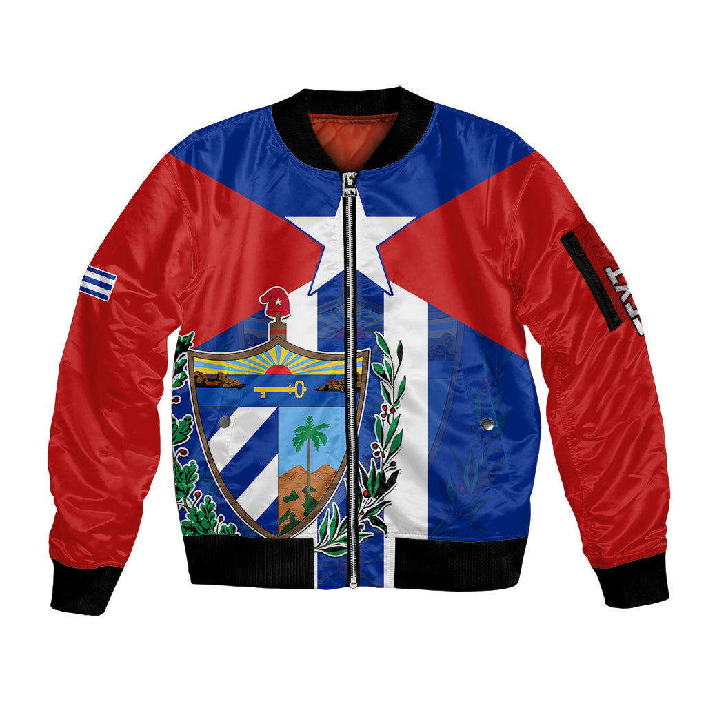 (Custom Personalised) Cuba Simple Coat Of Arms Sleeve Zip Bomber Jacket - Wonder Print Shop