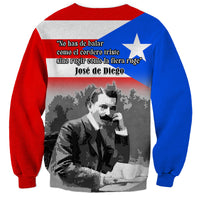 Unisex Puerto Rico sweatshirt with red/blue flag top and Jose de Diego portrait