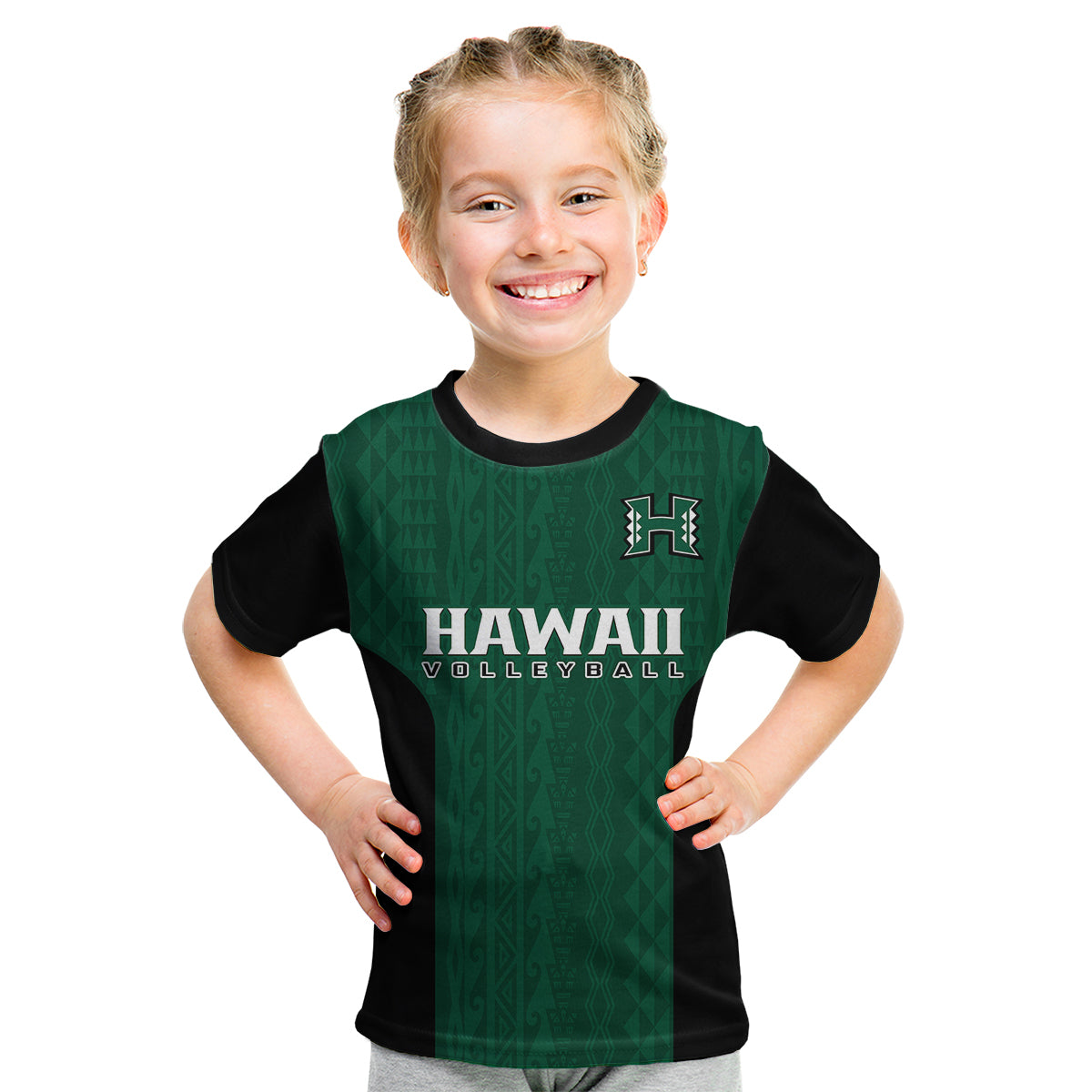 custom-text-and-number-hawaii-volleyball-kid-t-shirt-hawaiian-kakau-green-style