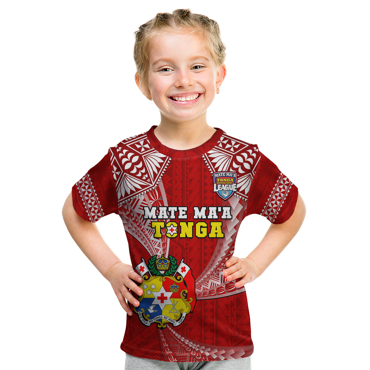 (Custom Text And Number) Tonga Rugby Kid T Shirt Mate Maa Tonga Pacific Tongan Ngatu - Wonder Print Shop