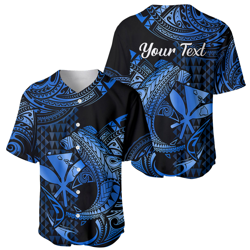 (Custom Personalised) Hawaii Hammerhead Shark Baseball Jersey Polynesian Kakau With Kanaka Blue - Wonder Print Shop