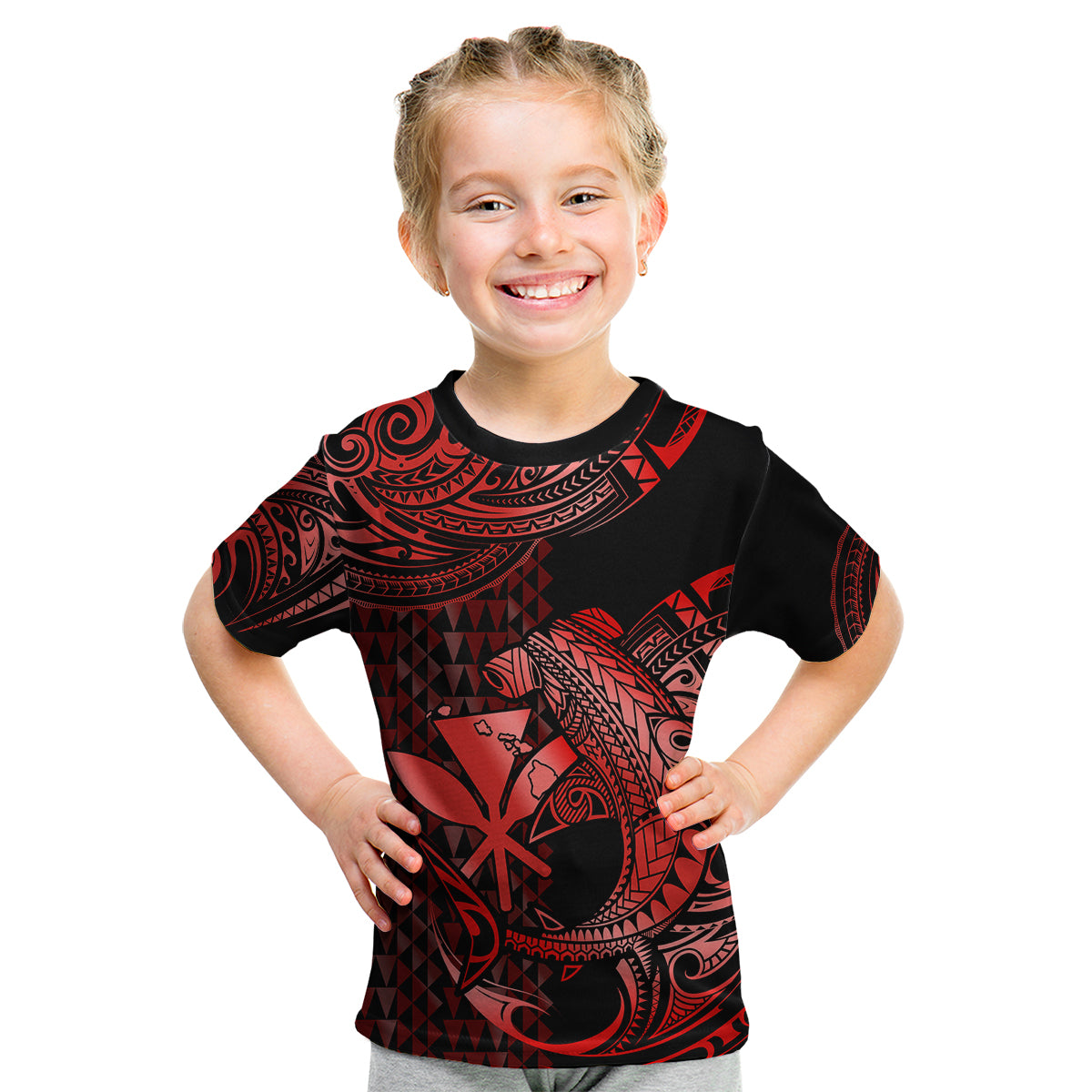 custom-personalised-hawaii-hammerhead-shark-kid-t-shirt-polynesian-kakau-with-kanaka-red