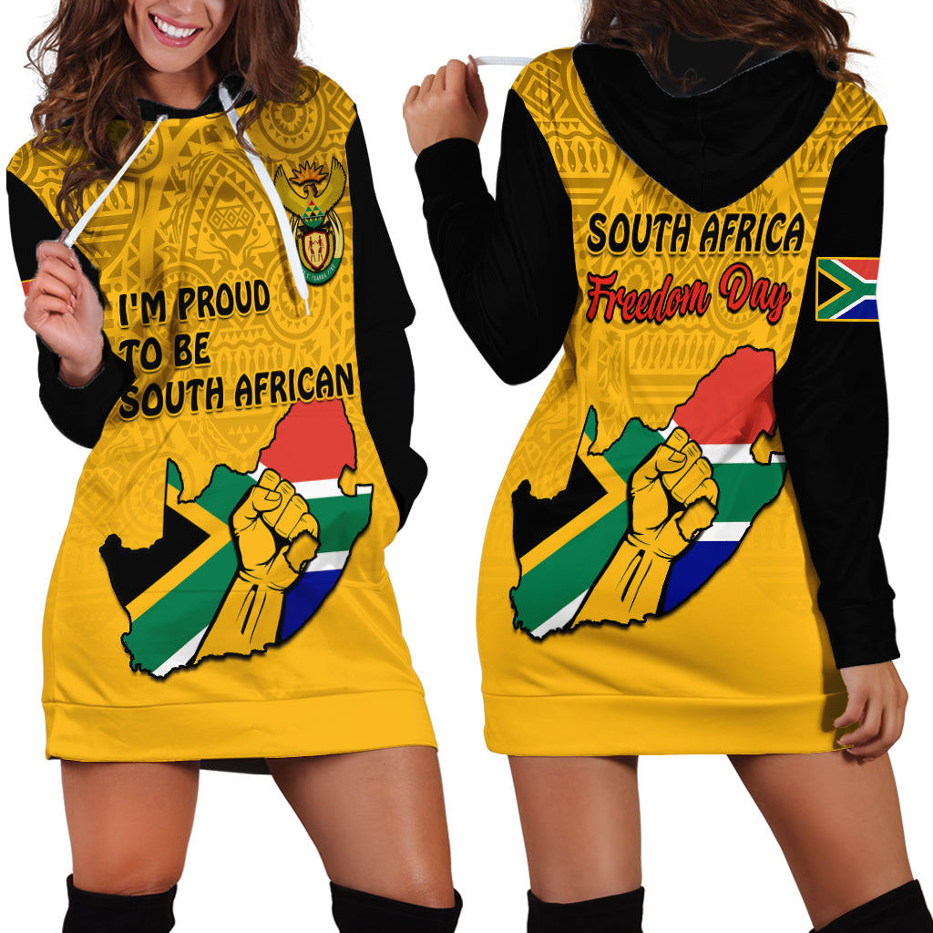 South Africa Hoodie Dress African Pattern Happy Freedom Day Yellow Version - Wonder Print Shop