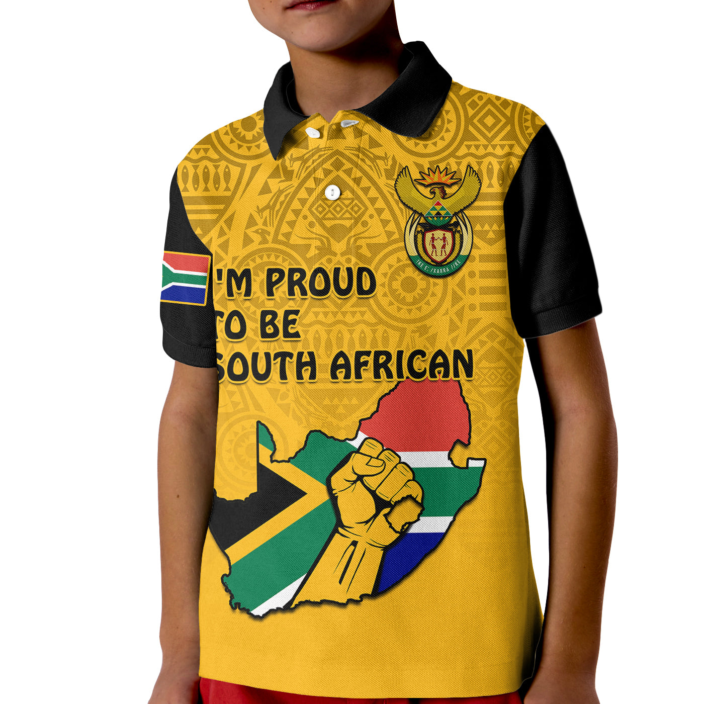 south-africa-kid-polo-shirt-african-pattern-happy-freedom-day-yellow-version