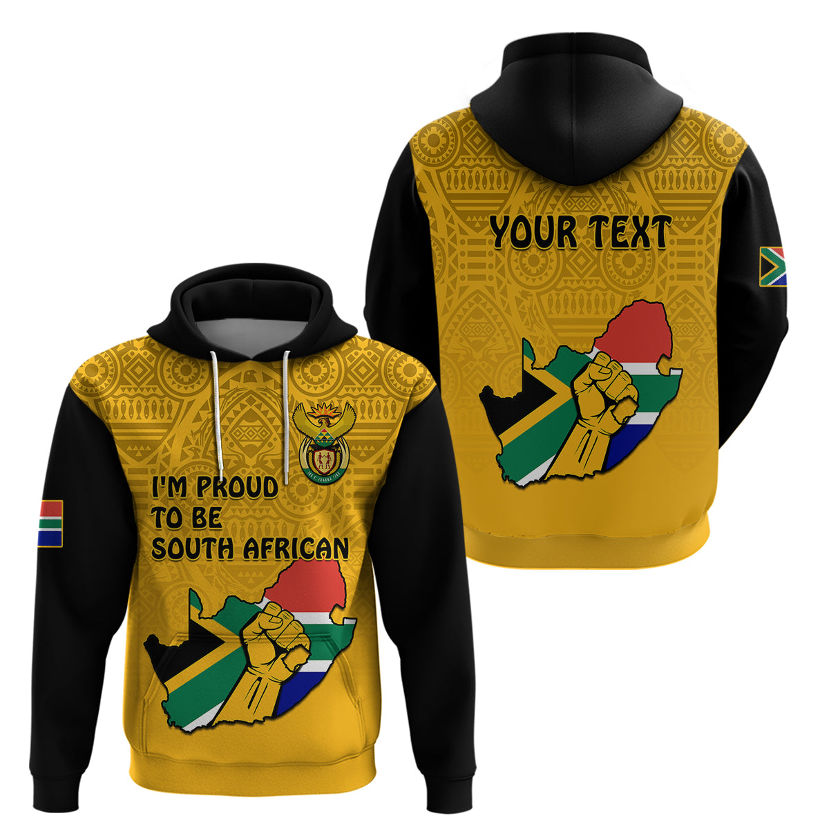 Custom South Africa Hoodie African Pattern Happy Freedom Day Yellow Version - Wonder Print Shop