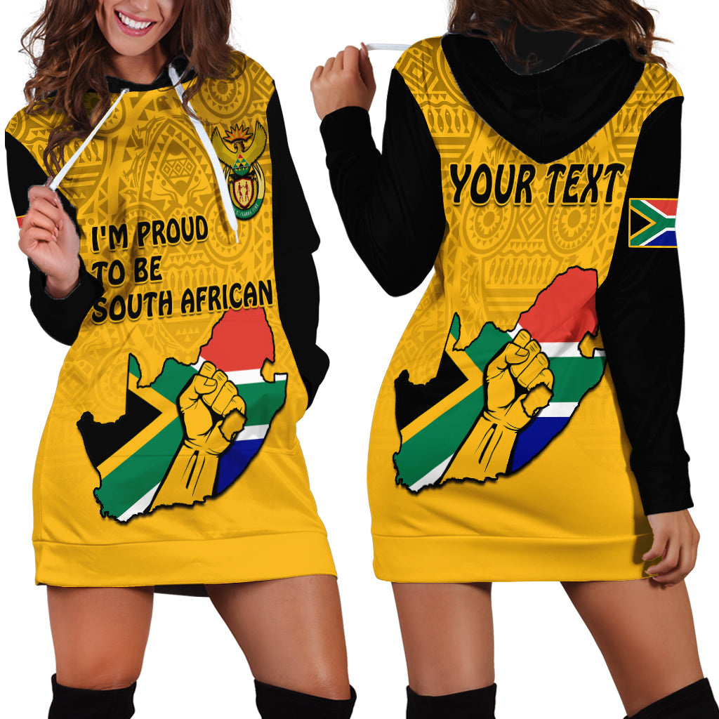 (Custom Personalised) South Africa Hoodie Dress African Pattern Happy Freedom Day Yellow Version - Wonder Print Shop