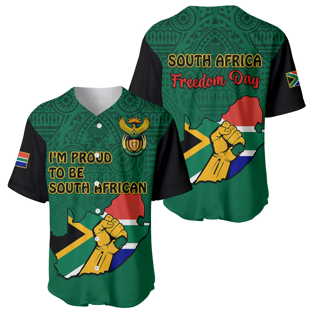 South Africa Baseball Jersey African Pattern Happy Freedom Day Green Version - Wonder Print Shop