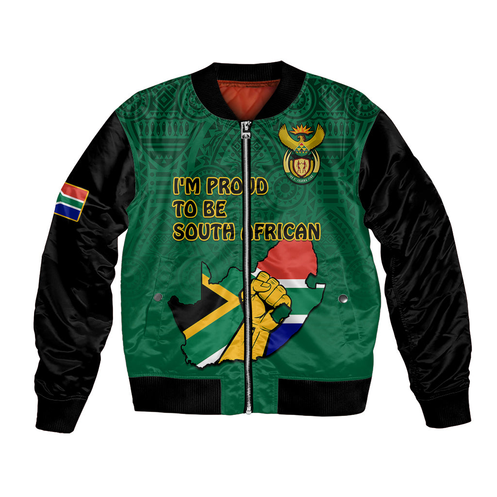 South Africa Bomber Jacket African Pattern Happy Freedom Day Green Version - Wonder Print Shop