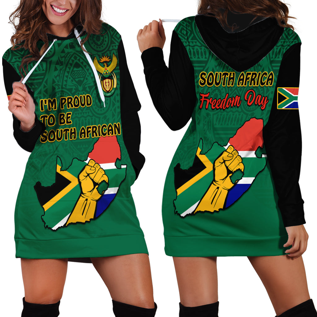 South Africa Hoodie Dress African Pattern Happy Freedom Day Green Version - Wonder Print Shop