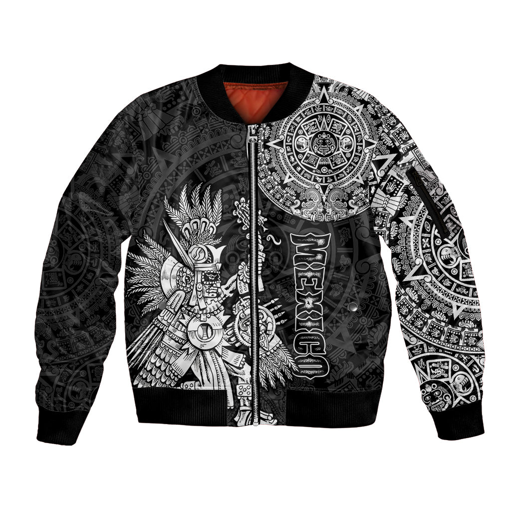 custom-personalised-mexico-aztec-sleeve-zip-bomber-jacket-el-calendario-maya-mix-huitzilopochtli-black