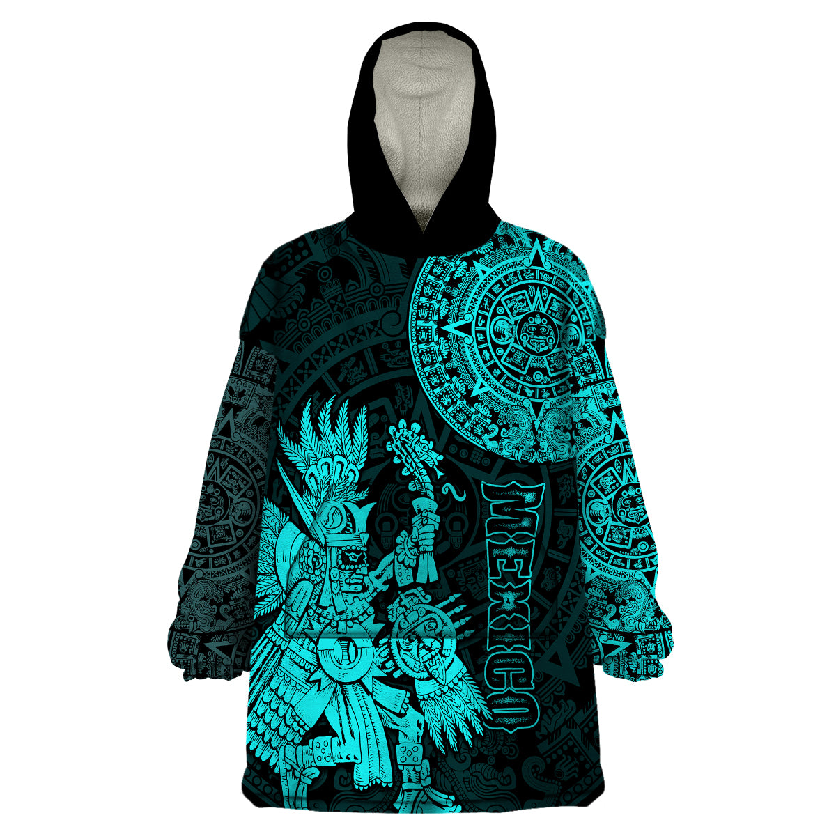 custom-personalised-mexico-aztec-wearable-blanket-hoodie-el-calendario-maya-mix-huitzilopochtli-turquoise