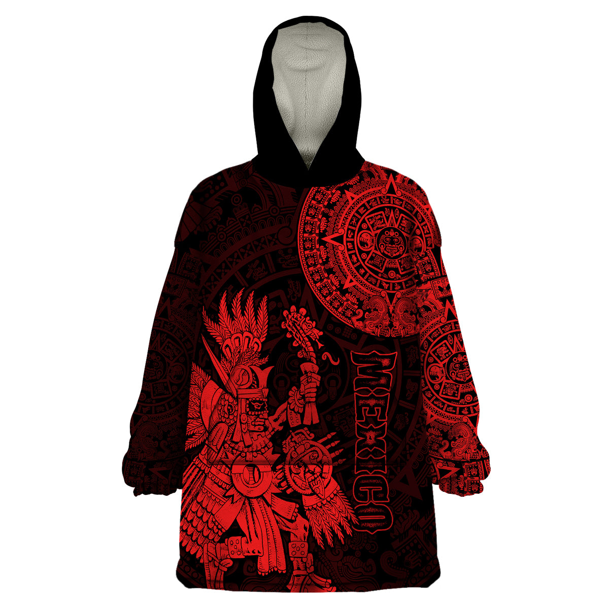 custom-personalised-mexico-aztec-wearable-blanket-hoodie-el-calendario-maya-mix-huitzilopochtli-red