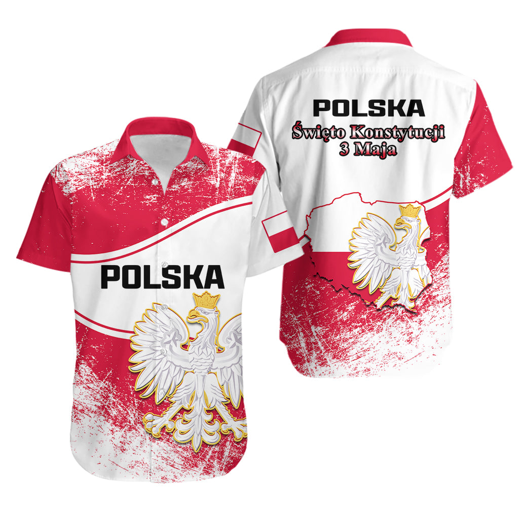 Poland Constitution Day Hawaiian Shirt Coat Of Arms Grunge Style - Wonder Print Shop