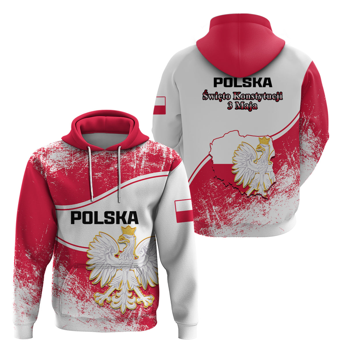 Poland Constitution Day Hoodie Coat Of Arms Grunge Style - Wonder Print Shop