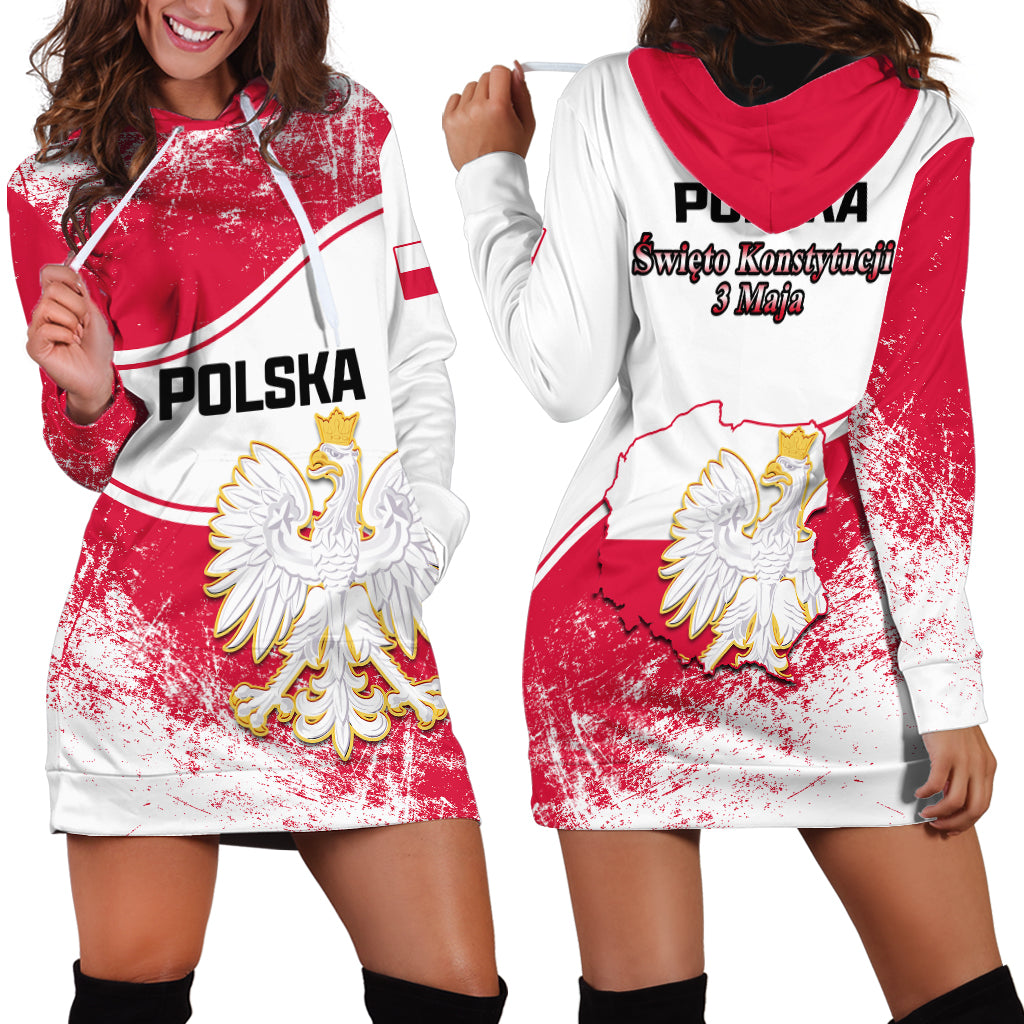 Poland Constitution Day Hoodie Dress Coat Of Arms Grunge Style - Wonder Print Shop