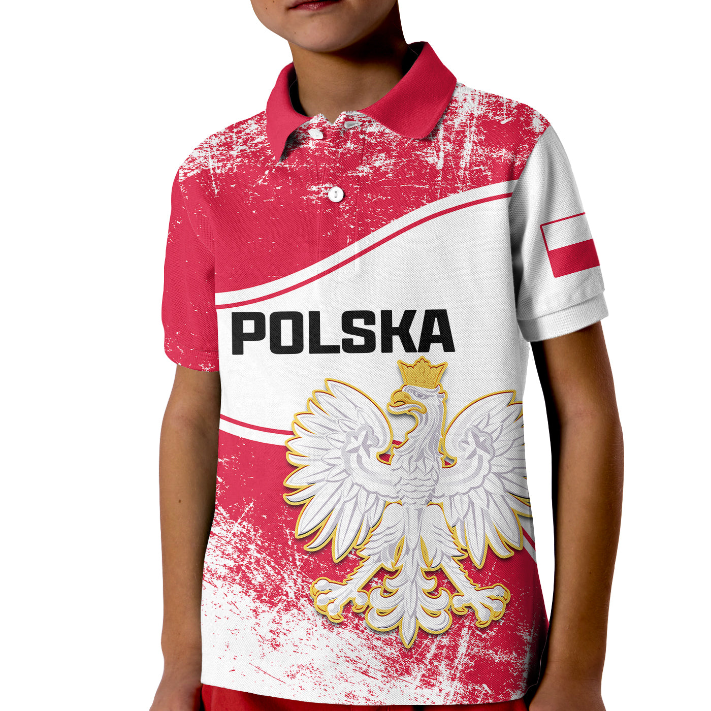 Poland Constitution Day Polo Shirt for Kid Coat Of Arms Grunge Style - Wonder Print Shop