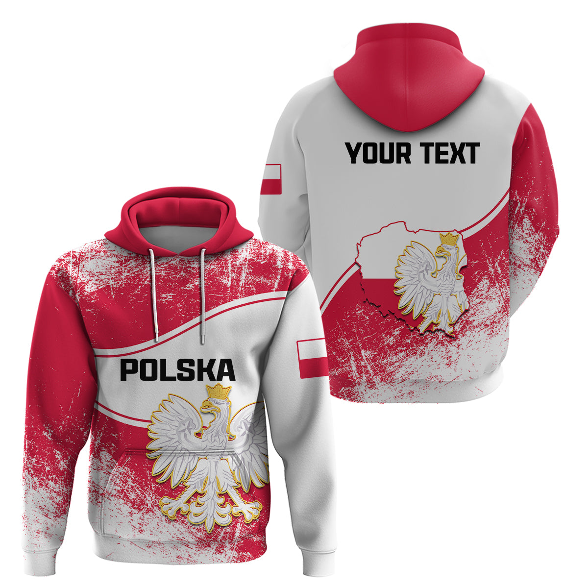 Custom Poland Constitution Day Hoodie Coat Of Arms Grunge Style - Wonder Print Shop