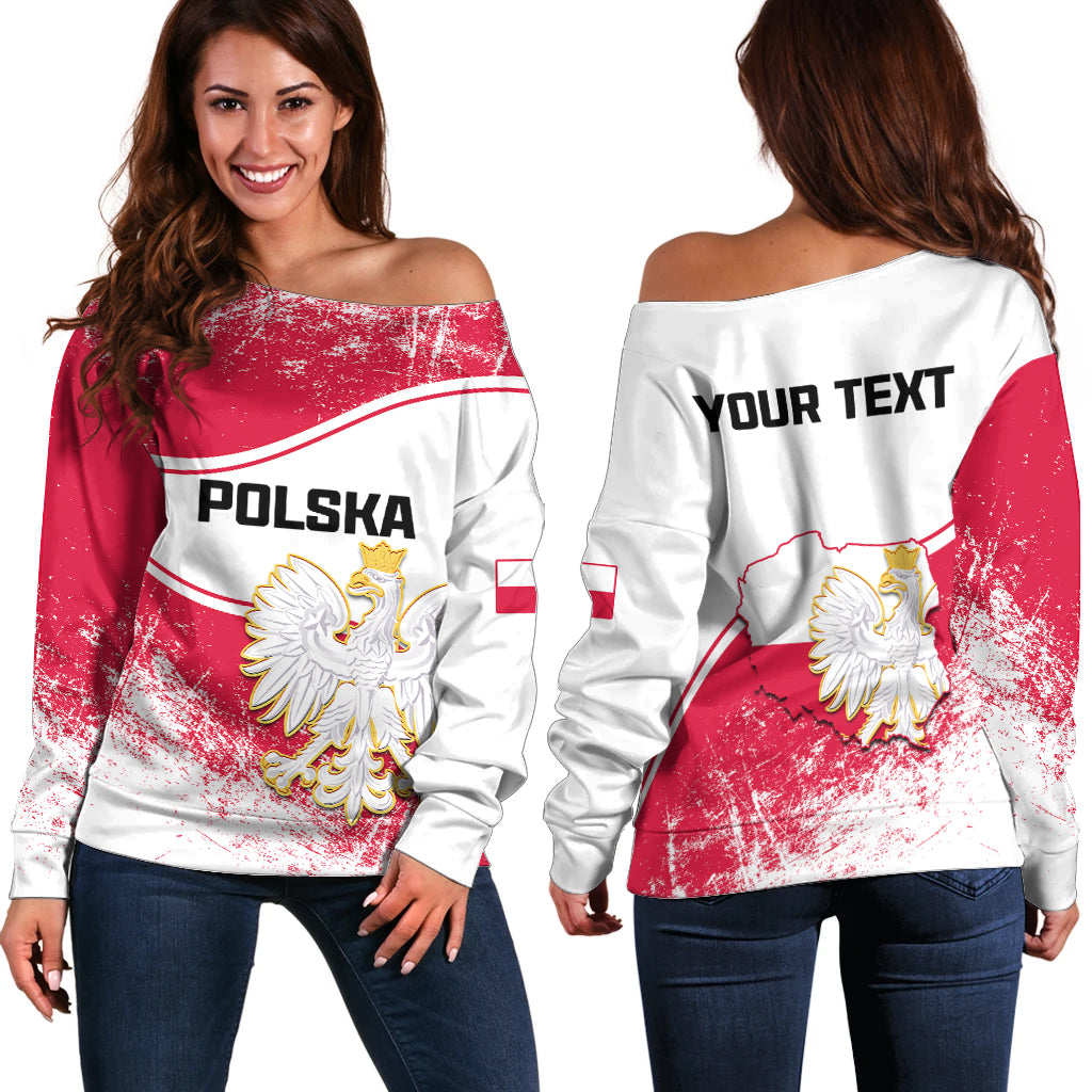 (Custom Personalised) Poland Constitution Day Off Shoulder Sweater Coat Of Arms Grunge Style - Wonder Print Shop