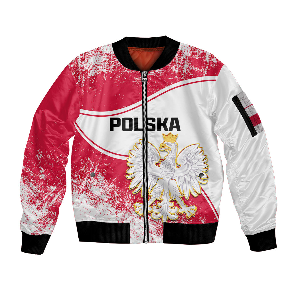 (Custom Personalised) Poland Constitution Day Sleeve Zip Bomber Jacket Coat Of Arms Grunge Style - Wonder Print Shop