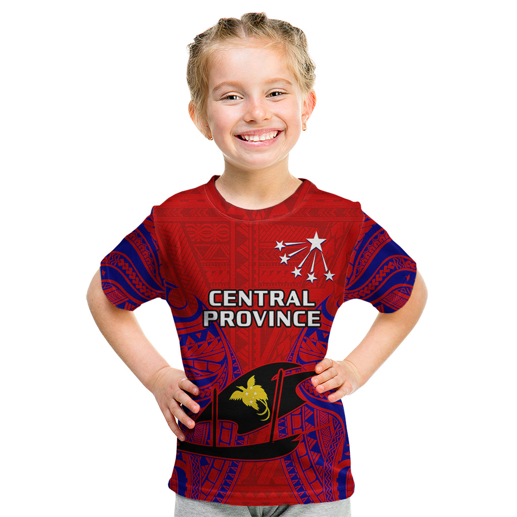 custom-personalised-papua-new-guinea-kid-t-shirt-central-province-mix-coat-of-arms-polynesian-art